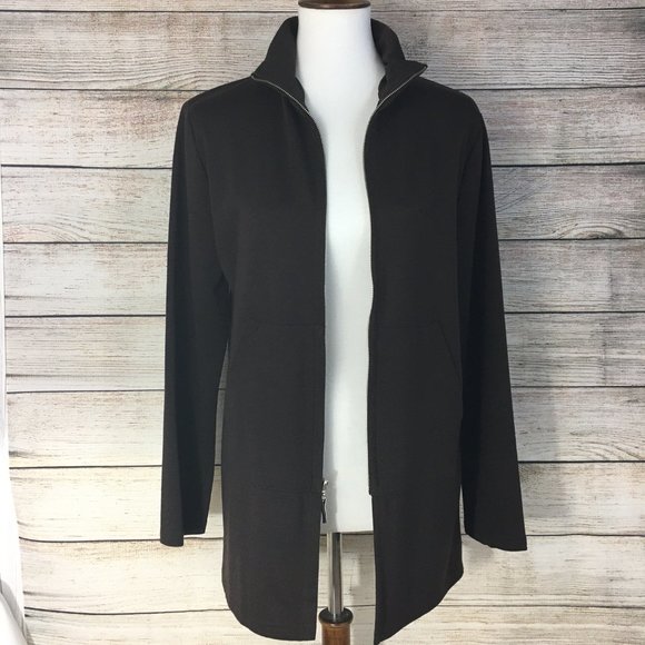 Kathie Lee Collection Long Knit Jacket Full Zip Mock Neck Brown Women's Medium - Picture 4 of 10